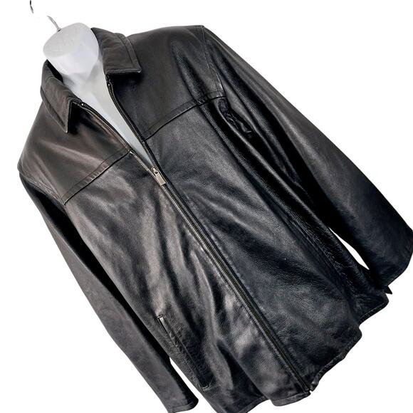 WILSONS LEATHER! THICK, LUXE BLACK GENUINE LEATHER STADIUM LENGTH JACKET! SZ L - Picture 13 of 13